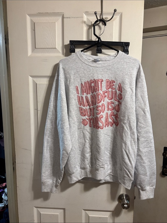 Port and Company Tops - Port and Company Light Gray Crewneck with Pink Graphic